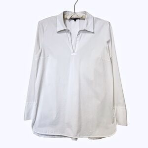 Lafayette 148 White Collared Poplin Tunic Long Sleeve Shirt Blouse - Sz M